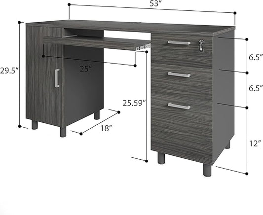 Modern Design By Crafts & comfort Venice Computer Desk - Office Desk with 3 Drawers & CPU Storage Cabinet - Laptop Workstation with Keyboard Tray & Cable Hole - Home & Office Supplies -Slate/Black
