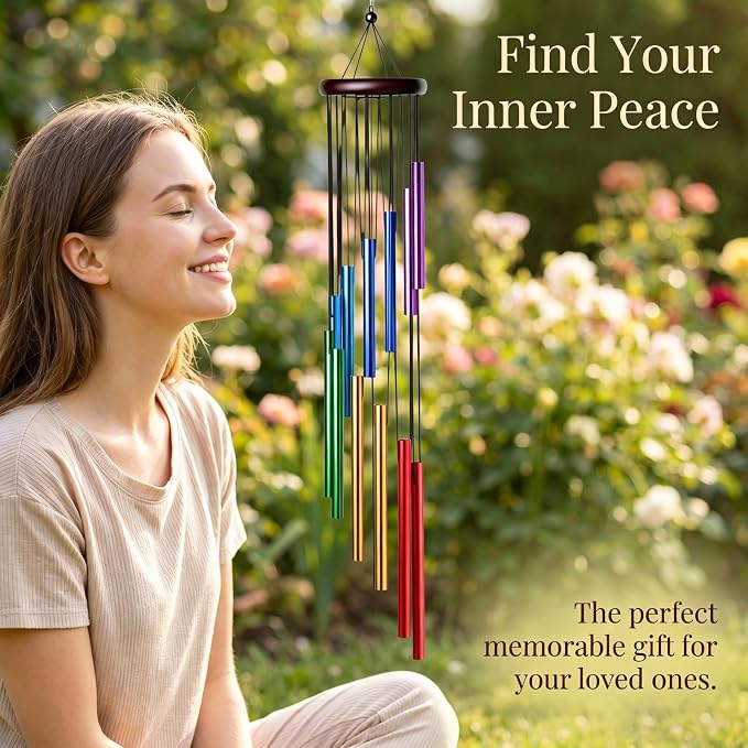 HOMEXUP Outdoor Colorful Wind Chimes for Outside with 12 Aluminum Tubes for Garden Patio Balcony and Home Decor（Color）