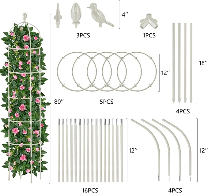 Garden Obelisk Trellis for Climbing Plants Outdoor 6.7 Ft Rose Bush Round Trellis for Pots Rustproof Metal Plant Flower Trellises for Clematis Vine Jasmine Support Outdoor Indoor