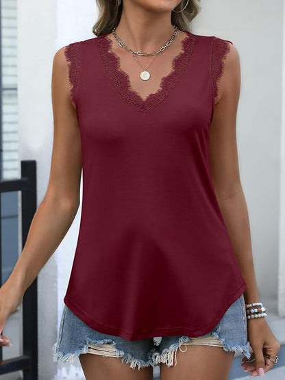 ANRABESS Womens Lace Trim Tank Tops V Neck Sleeveless Shirts 2026 Summer Casual Trendy Dressy Cami Top
