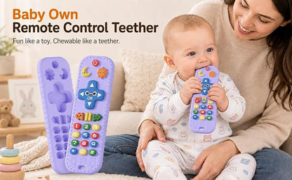 Baby Teething Toys Silicone Baby Remote Teether Over 3 Months - Baby Essentials Sensory Chew Toys - Baby Teether for Teething Relief - BPA Free Infant Toys Baby Shower Gifts (1, Purple)