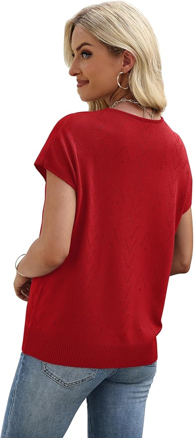 WIHOLL Short Sleeve Sweater for Women V Neck Trendy Cute Tops Business Casual Outfits Cap Sleeve