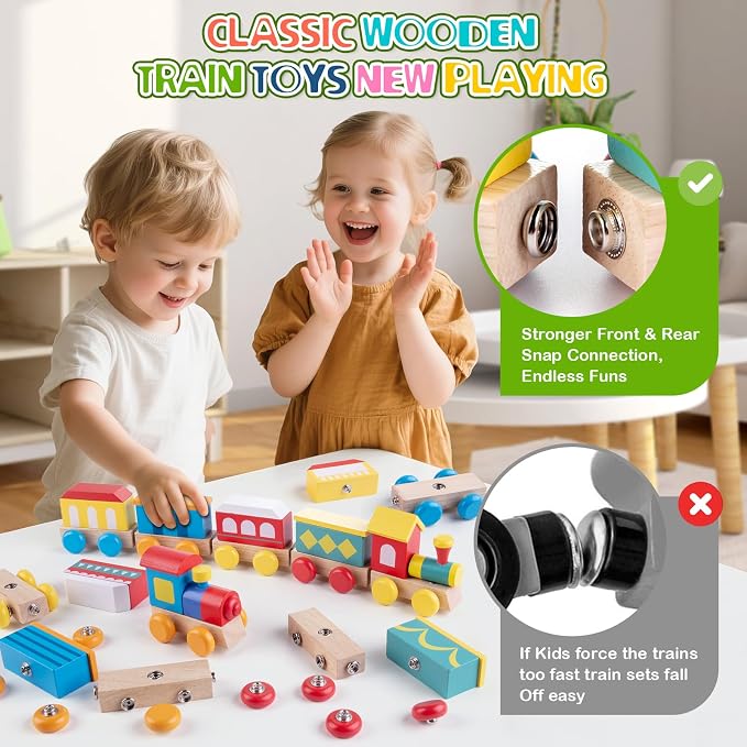 TIGERHU Wooden Train Set | Educational Building Toys with Snap-On Design, Eco-Friendly Solid Wood Tracks & Non-Toxic Materials for Ages 3-8