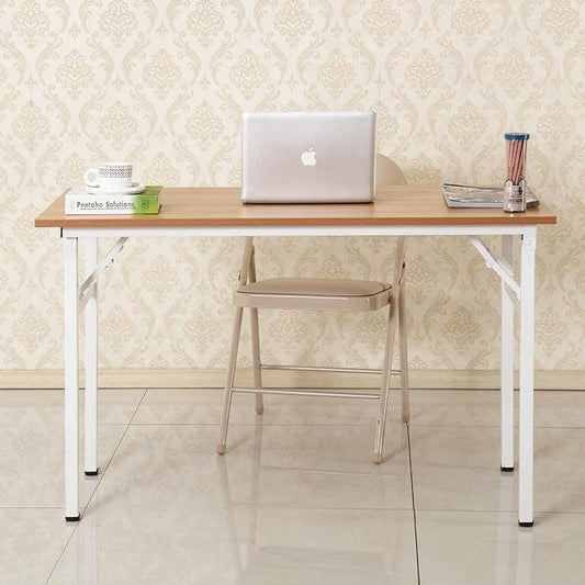 SogesGame Computer Desk, 47 Inch Modern Simple Style Folding Tables, Home Office Writing Desk, Folding Table, No Install Needed, Teak White