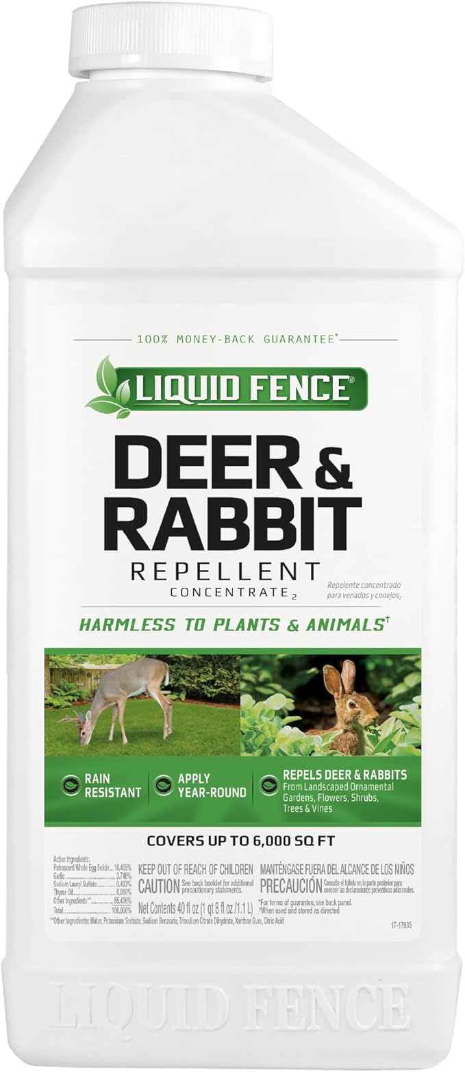 Liquid Fence Deer And Rabbit Repellent Concentrate 40 Ounces, Apply Year-Round