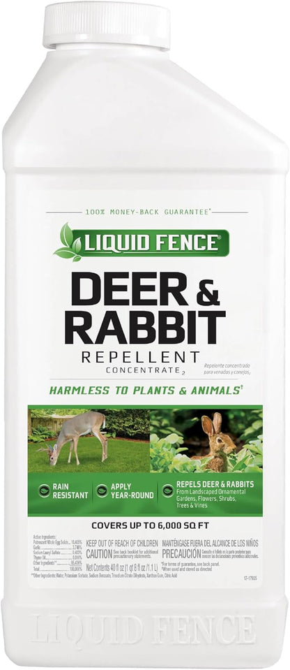 Liquid Fence Deer And Rabbit Repellent Concentrate 40 Ounces, Apply Year-Round