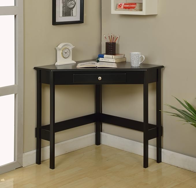 Kings Brand Furniture Wood Corner Desk with Drawer (Black)