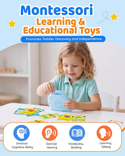 Aullsaty Talking Flash Cards for Toddlers 1-5 Years Old, Upgraded 536 Sight Words with 6 Songs Montessori Autism Sensory Toys, Educational Learning Speech Therapy Birthday Gifts for Boys Girls (Blue)