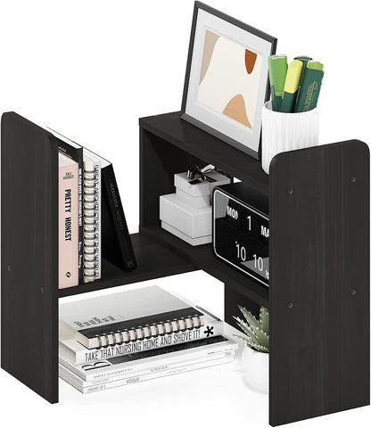 Furinno Classic Desktop Organizer Storage Rack Adjustable Free Style Rotation Display Bookshelf, Espresso 6.7D x 23.7W x 15.67H in