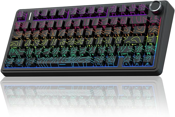 AULA F75 Pro Wireless Mechanical Keyboard with Knob,75% Hot Swappable Custom Gaming Keyboards,RGB Backlit,Pre-lubed Switches,Side Printed PBT Keycaps Creamy Sounding Computer Keyboard, Line Black