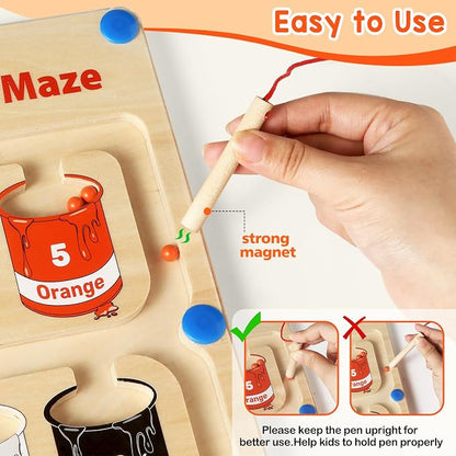 Magnetic Color and Number Maze, Montessori Toys for 3+ Year Old, Wooden Magnet Board Counting & Color Sorting Toddler Activities, Educational Fine Motor Skills Toys Gifts for 3-5 Years Old Boys Girls