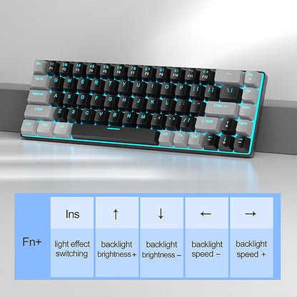 MageGee Portable 60% Mechanical Gaming Keyboard, MK-Box LED Backlit Compact 68 Keys Mini Wired Office Keyboard with Red Switch for Windows Laptop PC Mac - Black/Grey