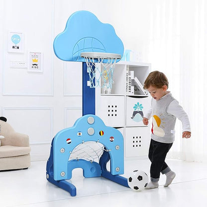 Costzon Kids Basketball Hoop, Toddler Sports Activity Center w/ 5 Adjustable Height Levels, Basketball Soccer Golf Game Set, Indoor Outdoor Basketball Hoop Set Gift for Baby Infant