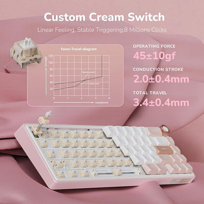 RK ROYAL KLUDGE R65 Wired Mechanical Keyboard with Volume Knob, 60% Percent RGB Backlit Gasket Mount Gaming Keyboard with PBT Keycaps, MDA Profile, QMK/VIA, 66 Keys Hot Swappable Cream Switch, Pink