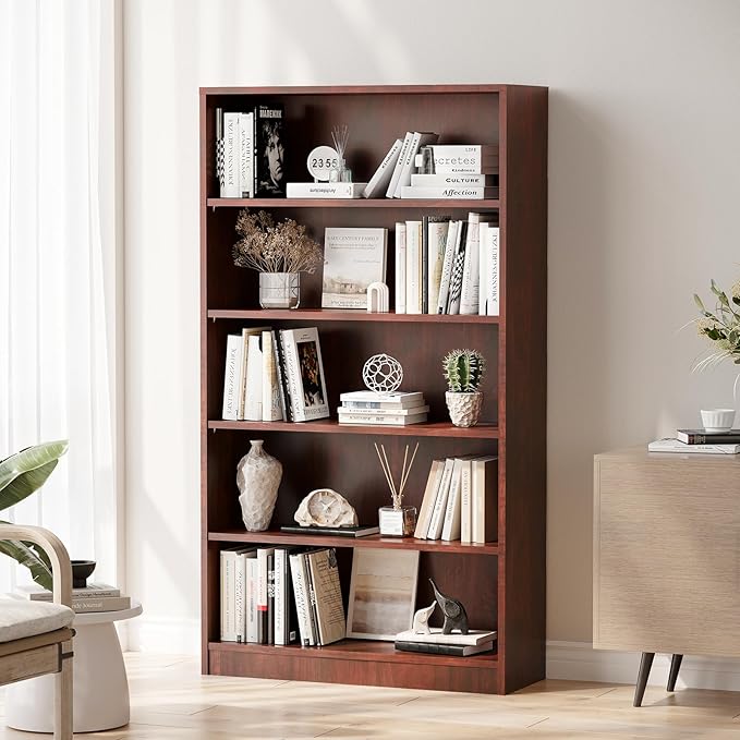 Soohow Cherry Bookcase,Bookshelf for Bedroom,60 inches Tall Wood Book Case Book Shelves,5 Shelf bookcase for Living Room