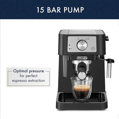 De'Longhi Stilosa Compact Manual Espresso Machine, Manual Milk Frother | #1 Worldwide Espresso Machine Maker, 15 Bar Pump Pressure, Stainless Steel Boiler, Frother, Compact Design