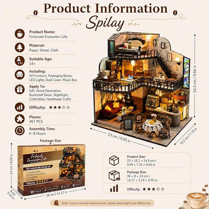 Spilay DIY Miniature House Kit for Adults, Miniature Dollhouse Building Kit | With Warm Light, Music Box & Dustproof Cover, Creative DIY Craft for Bookshelf Decor, Room Decoration & Gift Giving