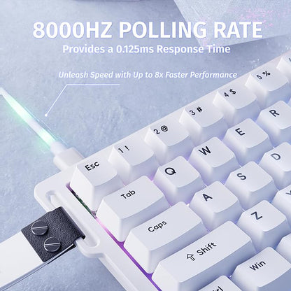 ATTACK SHARK X68 HE 60% Wired RT 8K Keyboard and Wireless R1 Mouse-White | Adjustable Actuation,Hall Effect Mechanical Magnetic Switch,Coiled Cable,USB C/2.4Ghz/BT Ultralight 18K DPI Mice for PC Gamer