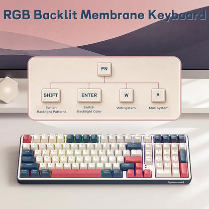 Redragon K528 Wireless Gaming Keyboard Bluetooth Computer Keyboards Creamy Cute with Number Pad RGB Backlit Tri-Mode BT/2.4GHz/USB-C, 4000mAh Battery for Win/MAC- Dusty Olive