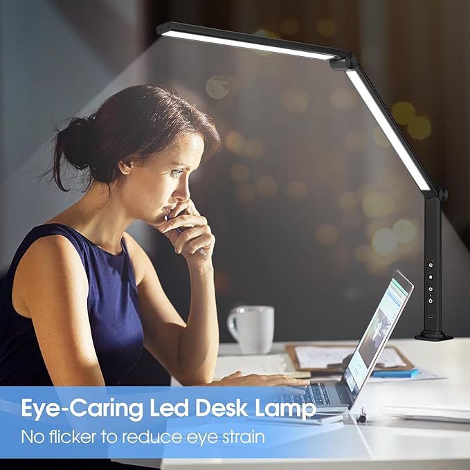 ShineTech LED Desk Lamp with Clamp, Architect Desk Lamp with Dual Light and Adjustable Swing Arm, 4 CCT Modes & 5 Brightness Levels Desk Light