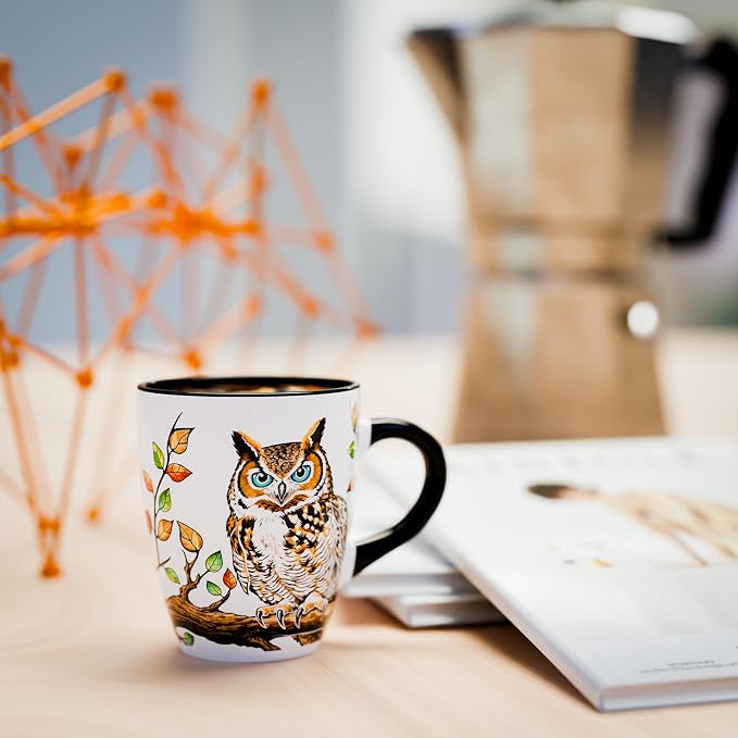 Color Changing Owl Coffee Mug 12oz – Heat Sensitive Ceramic Cup with Floral Reveal – Gifts for Owl Lovers, Unique Coffee Mugs for Women, Christmas Holiday Gift, Perfect for Coffee, Tea or Cocoa