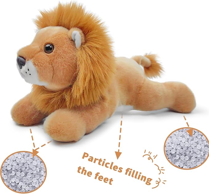 Lion Stuffed Animal for Kids,12 inch Realistic Animal Plush Toy Lying Down Posture Animals,Plush Cute Lion Gift for Boys Girls Adult Birthday Hug Teaching(L-Lion)