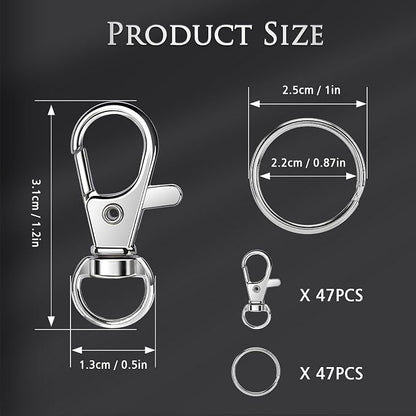 Bonison 94pcs Keychain Making Kit with Lobster Claw Clasps & Key Rings - Keychain Clip with Key Ring Craft Supplies for DIY Keychains, Jewelry & Lanyard Projects