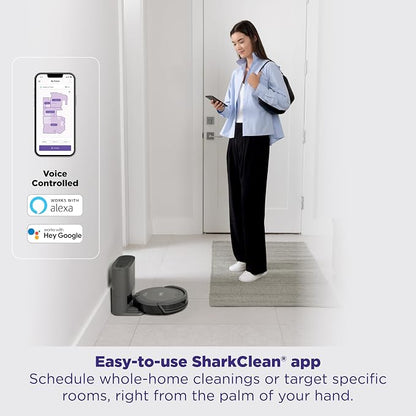 Shark Navigator Robot Vacuum and Self-Empty Base with Bagless 60-Day Capacity Self-Empty Base, SmartPath Navigation, Powerful Pet Hair Pickup, Anti-Hair Wrap, For Carpets & Hard Floors, Grey, RV2100AE