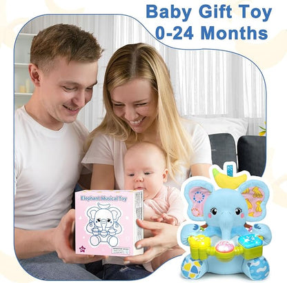 Baby Elephant Musical Stuffed Animals Toy with Light-Up Music & Crinkle,Infant Bilingual Early Learning Education Toys,1st Easter Basket Shower Stuffers for 0-3-6-12+ Months Boy Girl Gifts,Blue