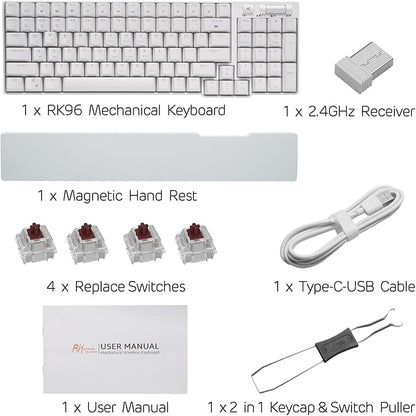 RK ROYAL KLUDGE RK96 Wireless Mechanical Keyboard with Magnetic Wrist Rest | 96 Keys Hot Swappable Wireless Gaming Keyboard with Software, Triple Mode BT5.0/2.4G/USB-C, Blue Backlight, Custom Switch