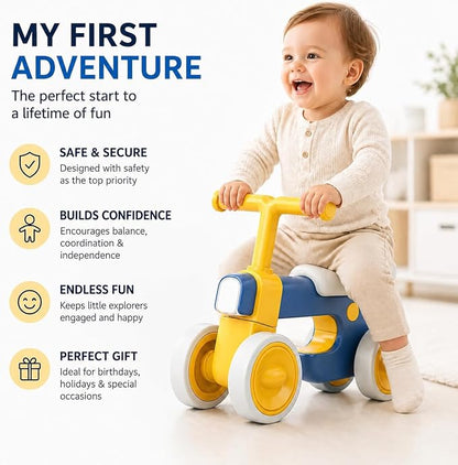 Henry & Colin First Balance Bike for 1 Year Old, 4 Wheel Toddler Bike with Fun Lights & Music, Soft Seat, No-Pedal Ride On Toy, 1st Birthday Gift for Boys & Girls Ages (12–36 Months)