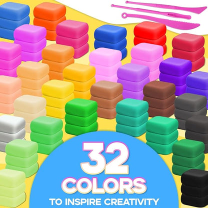 MuseLuxe Air Dry Clay - 96 Pack Modeling Clay Kit with 3 Sculpting Tools,Safe & Non-Toxic,DIY Magic Toys Gifts for Boys,Girls,Kids - 32 Colors