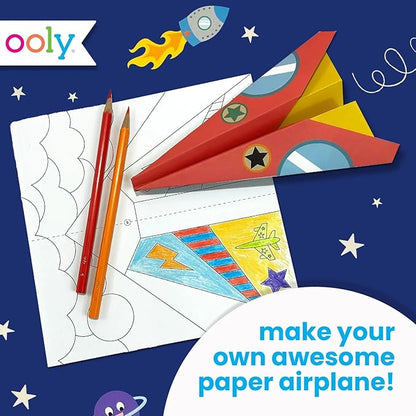 Ooly DIY Paper Airplane Book, 24 Paper Planes & Stickers, Kit Includes 12 Completed, 6 Blank and 6 Color-in Planes, Great Gifts for Kids, Activities for Boys and Girls