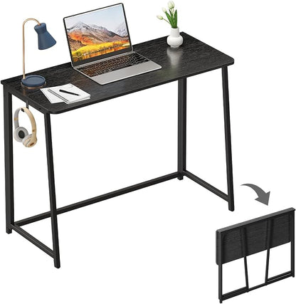 WOHOMO Folding Desk, 39.4" Foldable Computer Table for Small Spaces, Black | Easy Assembly and Fold, Sturdy Home office desks for Study Bedroom Dorm Space Saving Writing Work Apartment