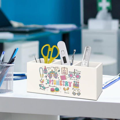 Optometry Gifts Pen Holder for Desk, Eye Doctor Gifts Wooden Box Sign Desk Decor for Office Home Decoration, Gift for Optician Ophthalmic Technician Pencil Organizer
