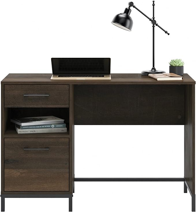 Sauder North Avenue Pedestal Home Office Desk, L: 41.97" x W: 18.50" x H: 28.15", Smoked Oak Finish