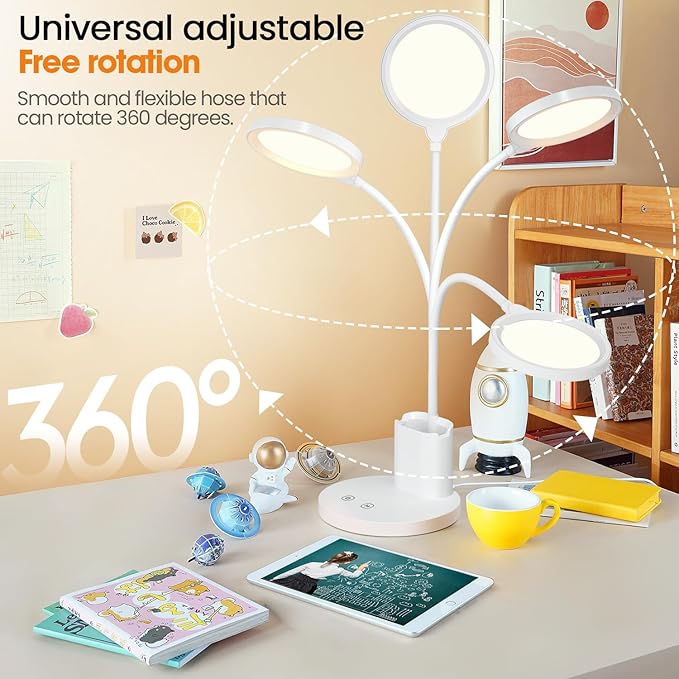 Desk Lamps for Home Office with Pen Holder/Organizer,6 Color Modes,Stepless Dimming,Study Desk Lamp for Kids,LED Desk Light Gooseneck Eye-Caring Lamp with Phone Stand/Storage,College Dorm Essentials