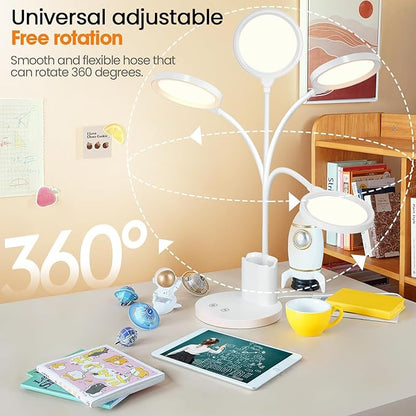 Desk Lamps for Home Office with Pen Holder/Organizer,6 Color Modes,Stepless Dimming,Study Desk Lamp for Kids,LED Desk Light Gooseneck Eye-Caring Lamp with Phone Stand/Storage,College Dorm Essentials