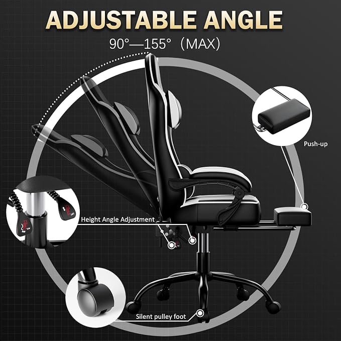 Gaming Chair, Computer Chair with Footrest and Lumbar Support, Ergonomic Video Game Chair with Headrest, Height Adjustable Gamer Chair Office Desk Chair