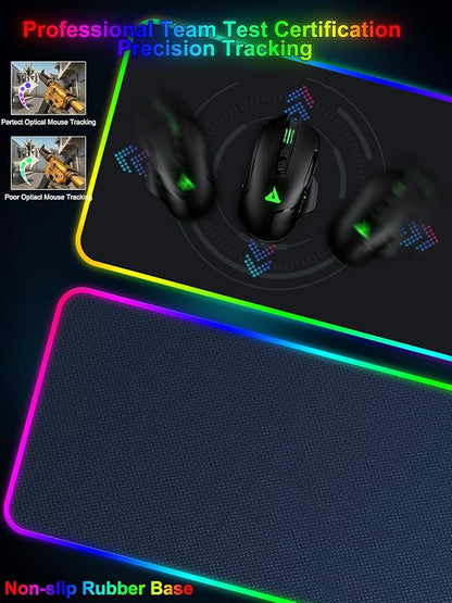 Mouse Pad with Wireless Charging, Large Desk Mat RGB Gaming Mousepad, 10 Light Colors LED Gaming Pad Keyboard Pad with Ultra-Smooth Surface & Non-Slip Rubber Base, Waterproof Full Desk Mouse Pad