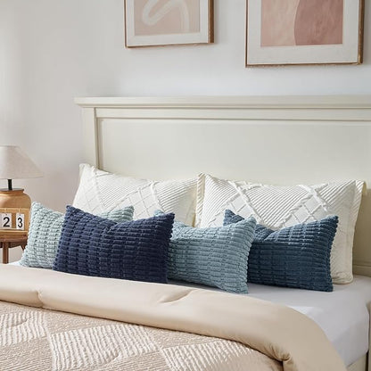 Fancy Homi 4 Packs Decorative Throw Pillow Covers for Living Room Couch Bed, Modern Farmhouse Boho Home Décor Accent Cushion Case, 20" x 12", Blue Series