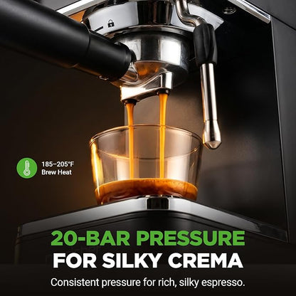 NutriChef 20-Bar Espresso Maker With Milk Frother | Removable 1.8 Quart Water Tank | Coffee Maker for Brewing Espresso, Cappuccino, Latte, Americano & Cold Brew Coffees | Black