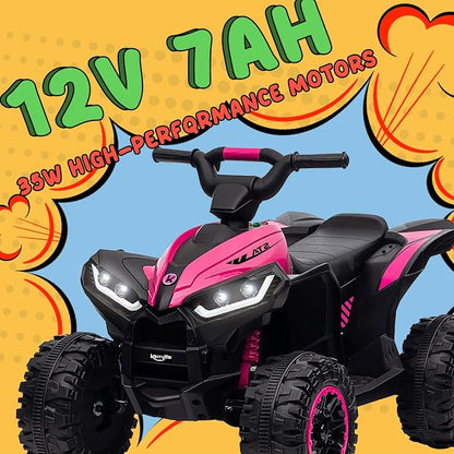 KerryYoo AT2 Kids ATV,12V 4 Wheeler for Kids 3-6,Electric Toddler Ride On Toys,Remote Control, High/Low Speeds, LED Lights, Bluetooth, and Off-Road Tires - Pink