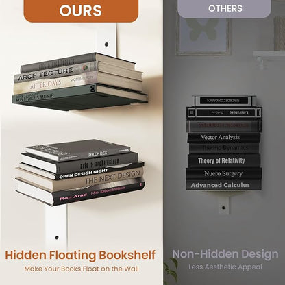 Wawocs Invisible Bookshelves for Wall, 6 Tier Floating Bookshelf Made of Heavy Duty Metal, Vertical Spine Book Tower Hanging Wall Bookshelf, Floating Book Shelves for Wall, 3 Pack Black