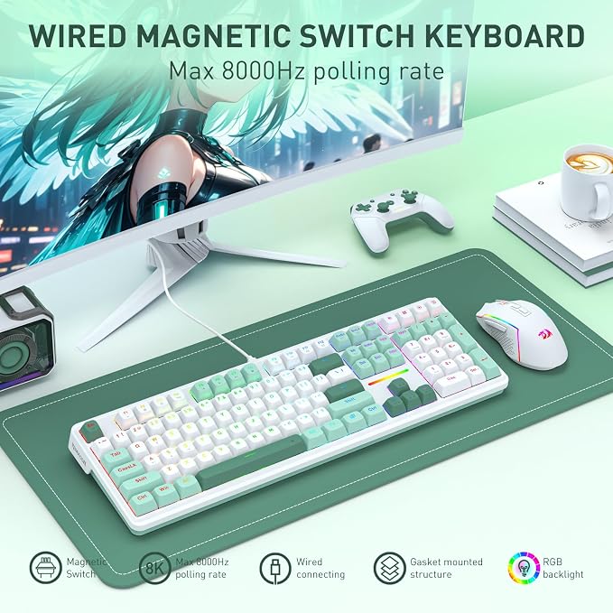 Redragon K745 HE Wired Hall-Effect Magnetic Rapid Trigger Gaming Keyboard | Multi-Function Control Wheel, Silky POM 8K Switches for Valorant & FPS Precision, Zero Delay, Practical 108-Key, PRO Software