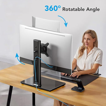 AX WABER Single Monitor Desk Stand Free-Standing Desk Mount Arm Riser for 13 inch to 32 inch Screen Freestanding VESA Mount Base, Adjustable Height, Tilt, Swivel, Rotation, Black AX05TB01