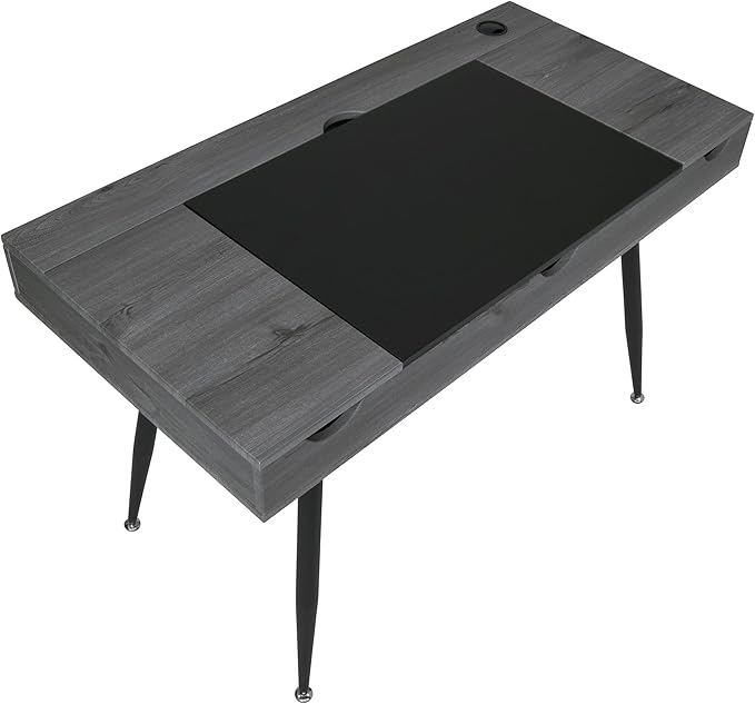 Calico Designs Nook Modern Office, Laptop, Writing Desk with Storage Compartments, Black/Greywash