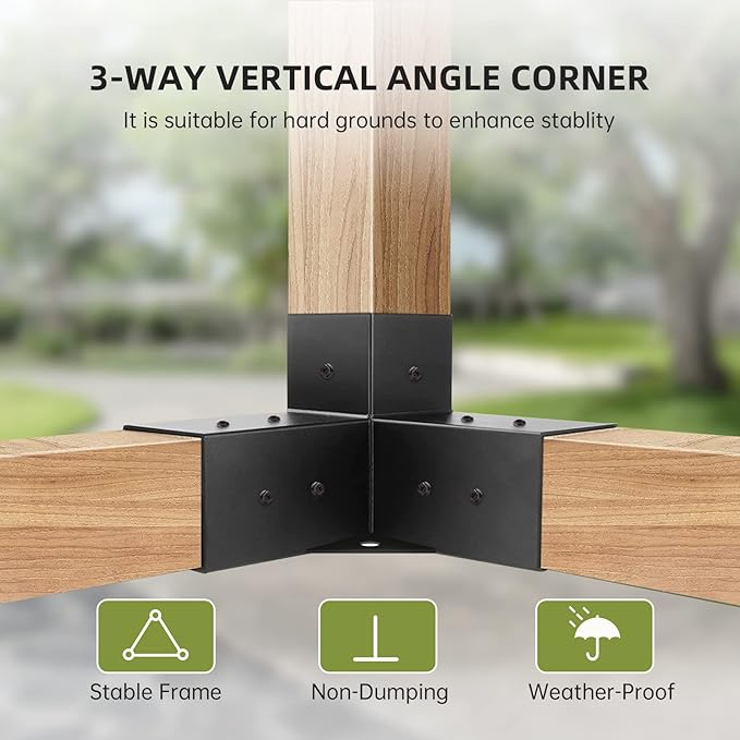 Pergola Kit, Pergola Brackets 3-Way Right Angle Corner Bracket Woodworks DIY Post Base Kit, Wooden Beams for Gazebos Patio Pergolas Log Cabin