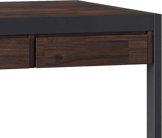 SIMPLIHOME Erina SOLID WOOD and Metal Modern Industrial 60 inch Wide Home Office Desk, Writing Table, Workstation, Study Table Furniture in Distressed Charcoal Brown with 2 Drawers