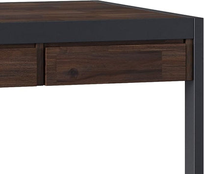 SIMPLIHOME Erina SOLID WOOD and Metal Modern Industrial 60 inch Wide Home Office Desk, Writing Table, Workstation, Study Table Furniture in Distressed Charcoal Brown with 2 Drawers